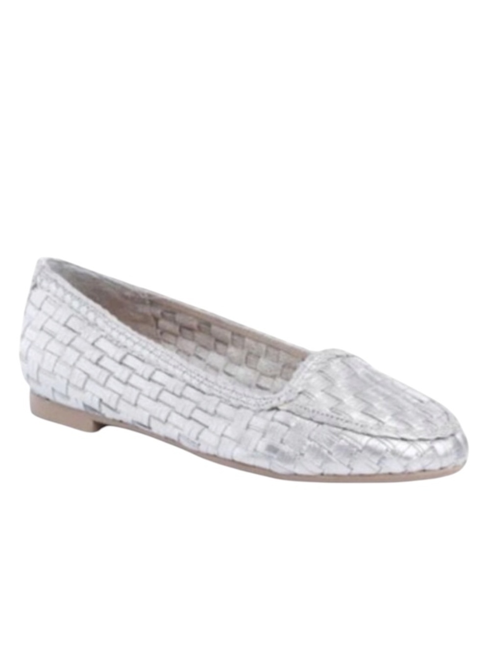 ALI MACGRAW Exxtra Flat Silver Woven Leather Cushioned Slip-On Size 10 NEW